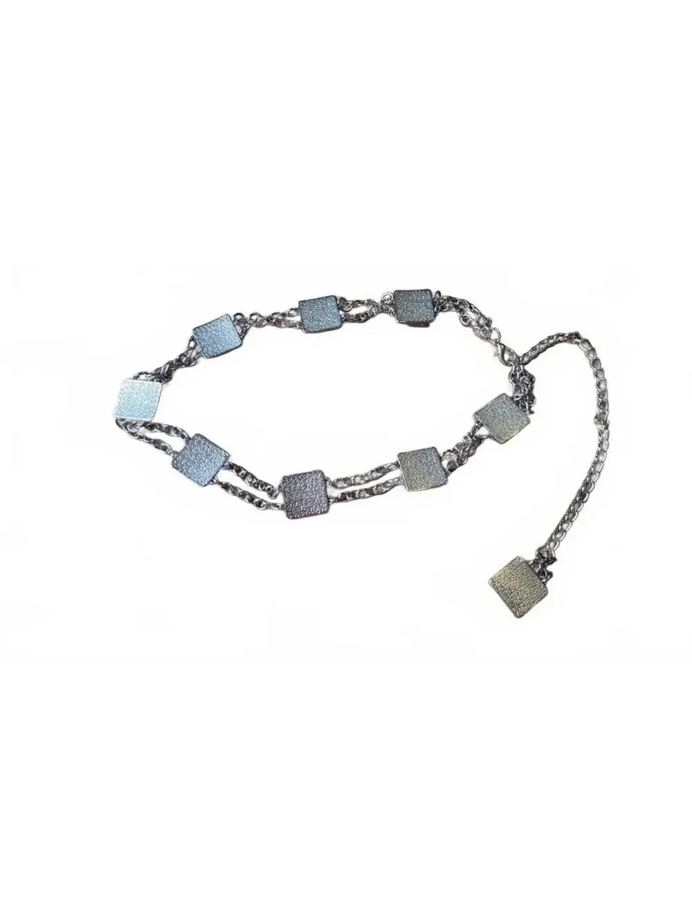 Vintage Silver Tone Chain Belt with Turquoise Square Accents 28